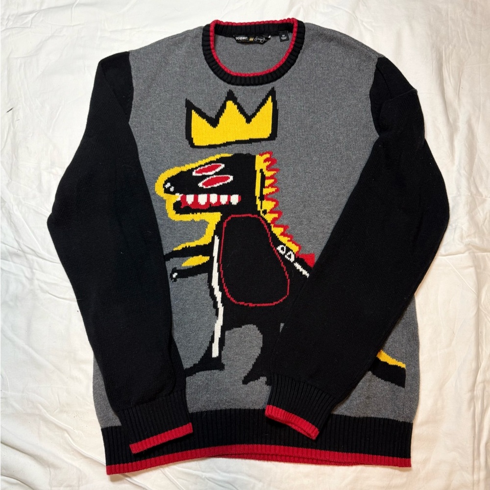 BASQUIAT -SEAN JHON Black and Gray Crewneck Sweater with Geometric Patterns